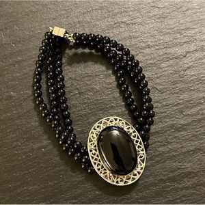 Black Onyx Stainless Steel Magnetic Beaded 7.25” Bracelet